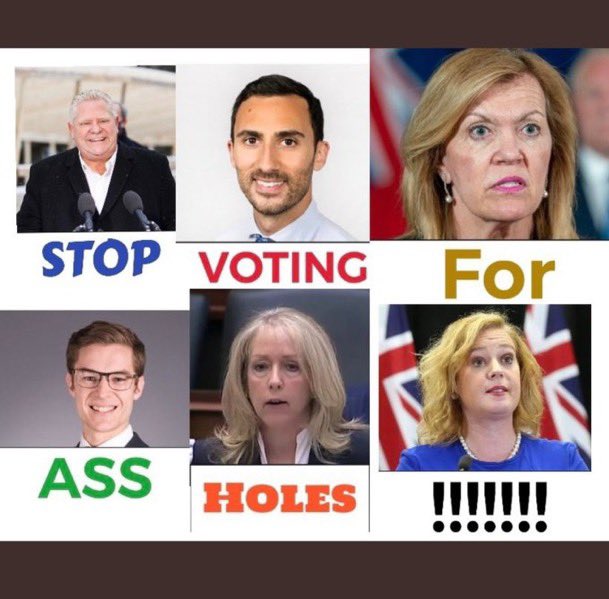 Ontario, 
Please stop voting for assholes.
Sincerely,
#VoteFordOut 
#NeverVoteConservative 
#onpoli