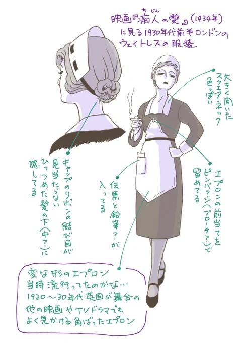 もういっちょ。メイド(女中)ではなくウェイトレス(女給)ですが制服の見た目は同じ。
ヒロインを演じたベティ・デイヴィスはこの『痴人の愛』が出世作。悪女を演じたら右に出る者いない世紀の大女優、迫真の悪女でした。 