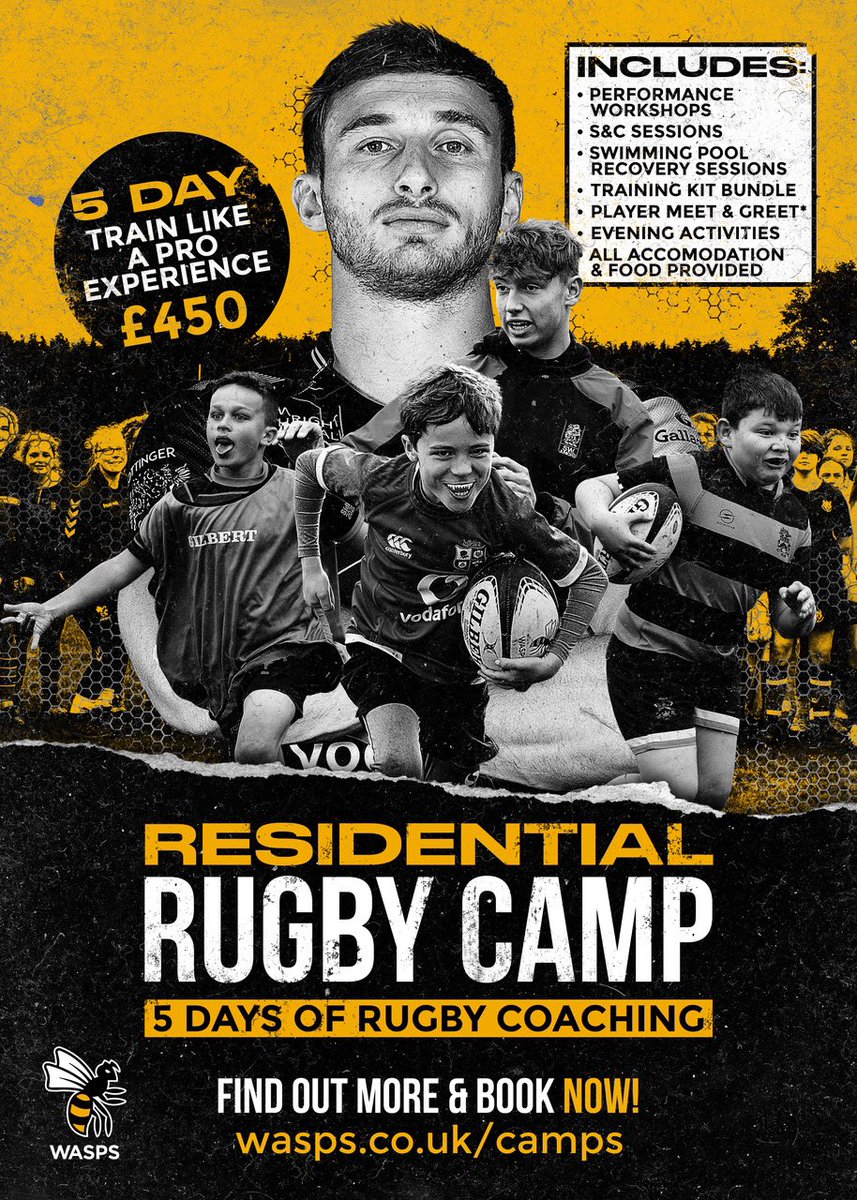 WaspsCommunity's tweet photo. 👀 @WaspsRugby Boys Residential 2022 👀

Less than 10 spaces remaining on this year’s residential! Spaces have gone incredibly fast this year and we’re down to the last few 🔥

😅 Secure your place now at https://t.co/qjRhPcSojR to avoid missing out!

#WaspsAlways 🐝 https://t.co/9qJMsXS5gL