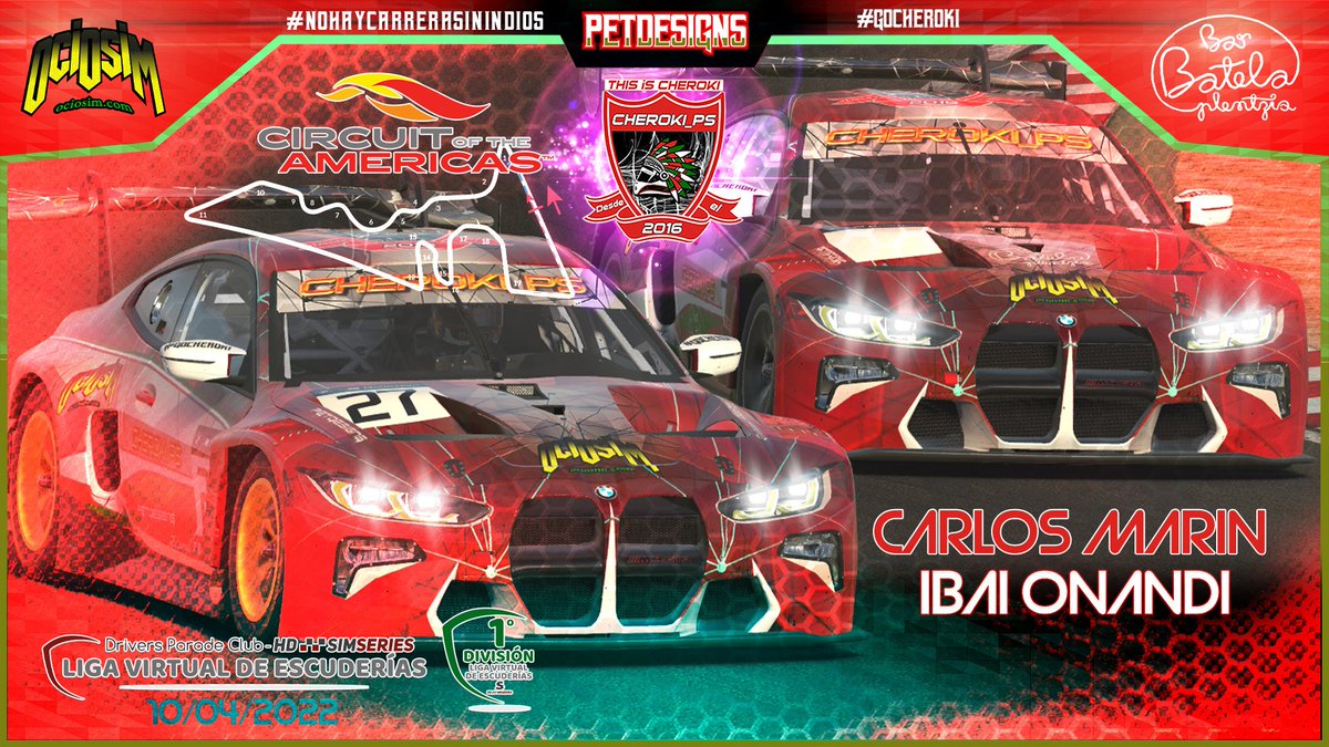 Cheroki_PS's tweet photo. 4 carrera de la 1 División de la #lve @DriversparadeCb 

Nos vamos a #COTA con nuestros #GT3

En pista estarán:

@ibaionandii y #Xarly

Suerte y a seguir disfrutando chavales!!!

#NoHayCarreraSinSindios #GoCheroki #BarBatela @Petdesings https://t.co/cazOOv0GSk https://t.co/K8cYSPUP03