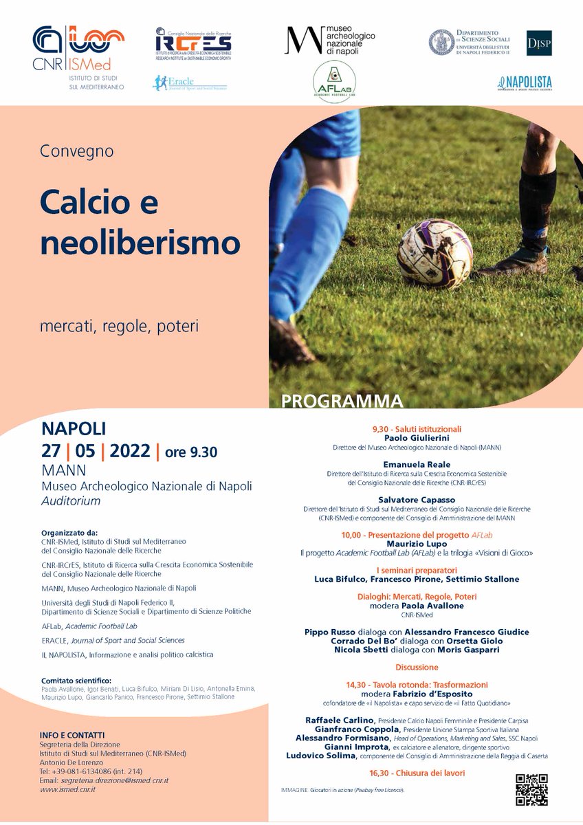 ⚽️Il calcio non é solo uno sport, ma una lente 🔎 attraverso cui possiamo analizzare la società in cui viviamo 

📌🗓 #SAVETHEDATE #27MAG  “Calcio e neoliberismo: mercati, regole, poteri” <a href="/cnr_ircres/">CNR-IRCrES</a> <a href="/MANNapoli/">Museo Archeologico Nazionale di Napoli</a> <a href="/unina/">Sofia Gomes</a>.it @AcademicFootballLab <a href="/eraclejournal/">Eracle Journal</a> <a href="/napolista/">il Napolista</a> 
<a href="/CNRsocial_/">CNR Consiglio Nazionale delle Ricerche</a>