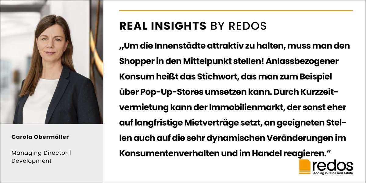 Wie bleiben #Innenstädte attraktive Standorte der Interaktion, ohne ihre Anziehungskraft zu verlieren?Mehr dazu in unserem Real Insight by redos – diesmal von Carola Obermöller, unserer Managing Director | Development.