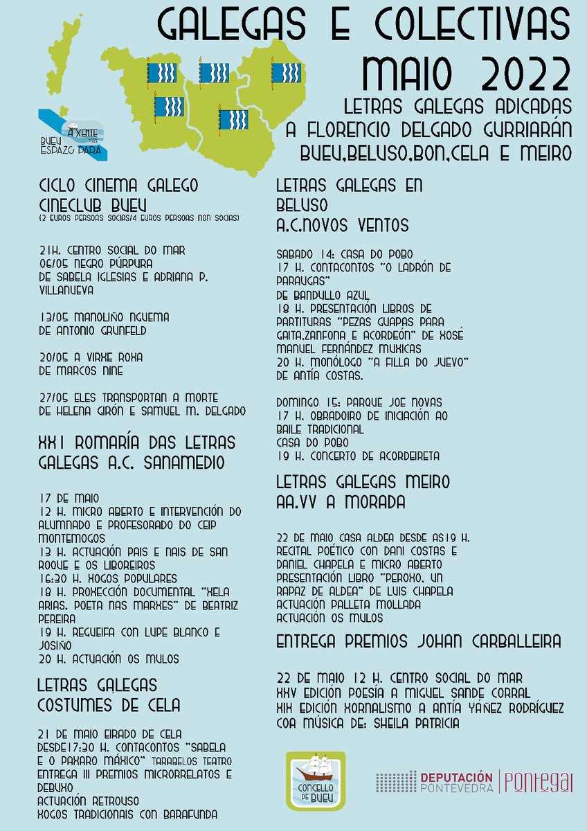 ConcellodeBueu's tweet image. En Bueu celebramos o mes de maio cun programa extenso e diverso de &quot;Letras galegas e colectivas&quot;.

Aquí a información completa⏬

concellodebueu.gal/bueu-organiza-…