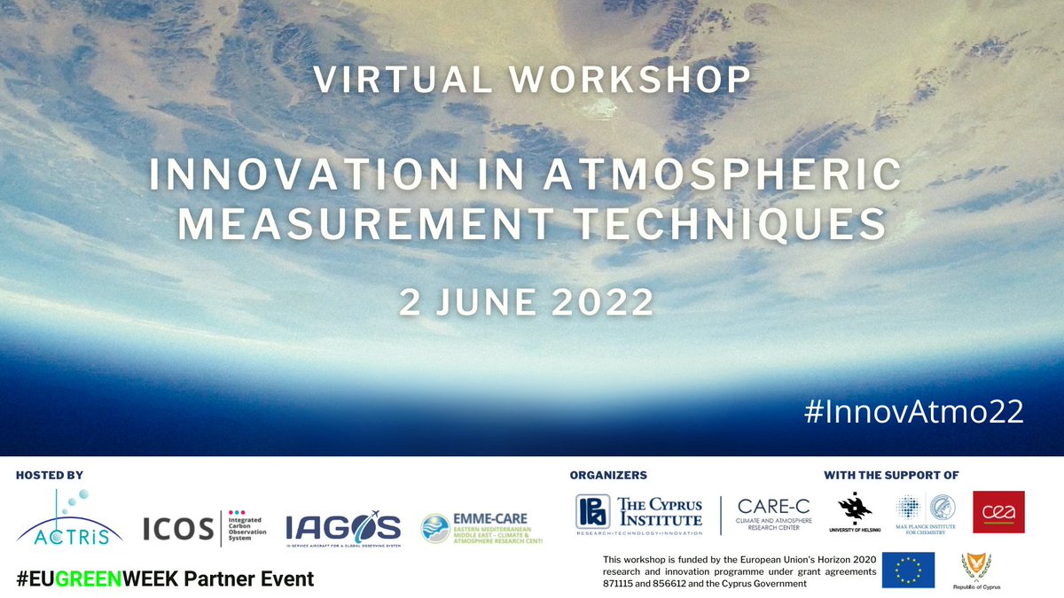 ACTRISRI's tweet photo. Abstract submissions and registrations are now open for the workshop on Innovation in Atmospheric Measurement Techniques #InnovAtmo22 co-organized with @ICOS_RI @IAGOS_RI @EMMECARE as  part of #EuGreenWeek #EU_RIs #ACTRIS #ExploringTheAtmosphere
👉https://t.co/LXX5zvcZGx https://t.co/k5aW26QgJl