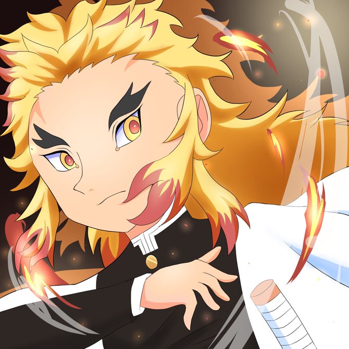 えもさんがTwitterに投稿した煉獄杏寿郎(鬼滅の刃)のイラスト。