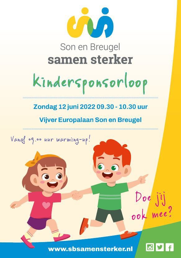 Tijdens ons wandelevenement wordt op zondag 12 juni van 9.30 tot 10.00 uur een speciale Kinderloop georganiseerd voor alle kinderen van Son en Breugel. Kinderen laten zich sponsoren en wandelen mee op het echte parcours van #SonenBreugelsamensterker

sbsamensterker.nl/teams/kinderlo…