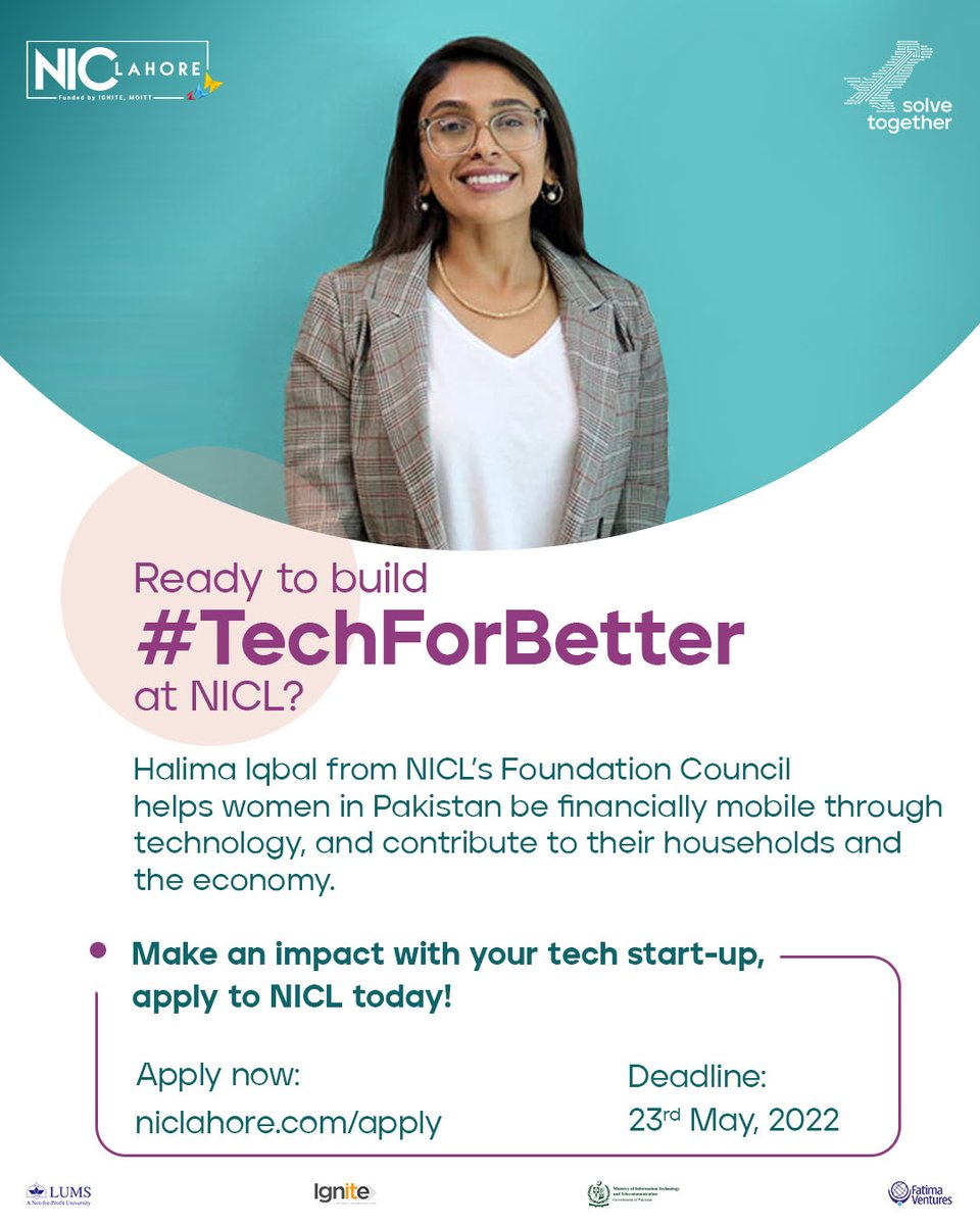 NICLahore's tweet photo. Have a start-up that drives financial inclusion for the underrepresented? Apply now to build #TechForBetter at NICL’s 10th cohort! https://t.co/dkvkbPmEWM
#fintech #inclusion https://t.co/tDjdP0C7w2