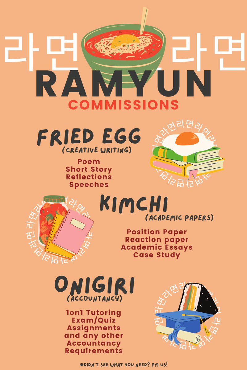 RamyunComms's tweet photo. hello! it's ramyun commissions! (*^‿^*)
dm us for inquiries! open 24/7!! 
accepting acad and creative commissions!

Need help getting your acad requirements done? Let me help you with that for quality outputs at decent prices!

See photos for more details! (ᗒᗨᗕ) https://t.co/hZbrsGq0Af