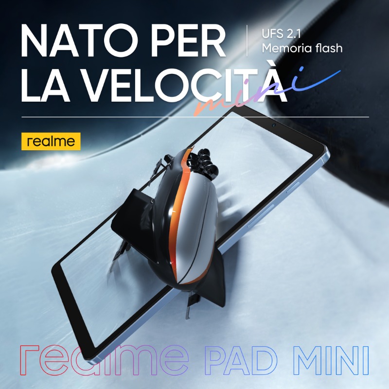 realmeItalia's tweet photo. Ciò che ti serve, in un attimo. Accedi a giochi, foto e applicazioni più velocemente con #realmePadMini grazie alla memoria flash UFS 2.1 #MiniIsMighty
Guarda il lancio in live streaming giovedì 12 maggio alle ore 13: https://t.co/tdmIT4L9G3