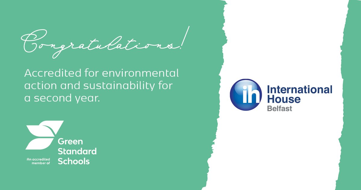Congratulations to <a href="/ihbelfast/">IH Belfast</a> for achieving environmental accreditation for a second year! 🥳 #GreenLanguageTeaching

If you want to show the world you are a #GreenLanguageSchool, sign up and take our self assessment today: greenstandardschools.org

#GreenELT <a href="/IHWorld/">International House</a> <a href="/EnglishUK/">English UK</a>