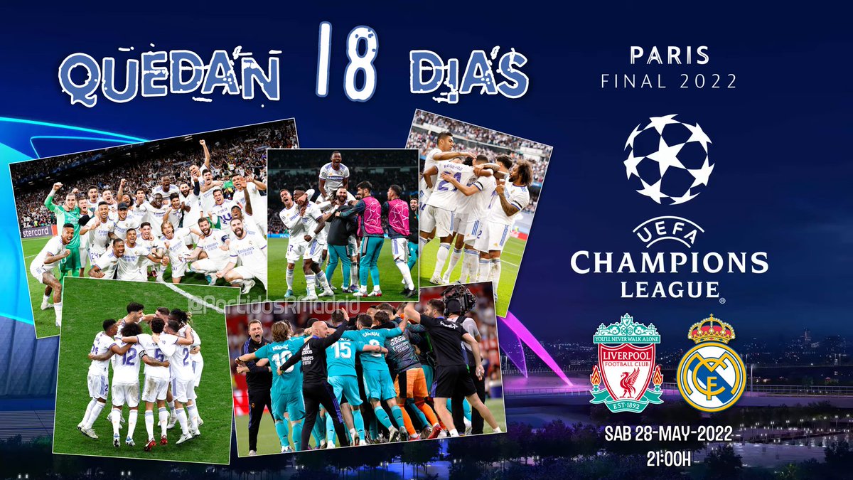 PartidosRMadrid's tweet photo. ⏳ QUEDAN 1⃣8⃣ DÍAS ⌛️
#APorLa14 #FinalParis #HalaMadrid https://t.co/4YpxwRCO4Z