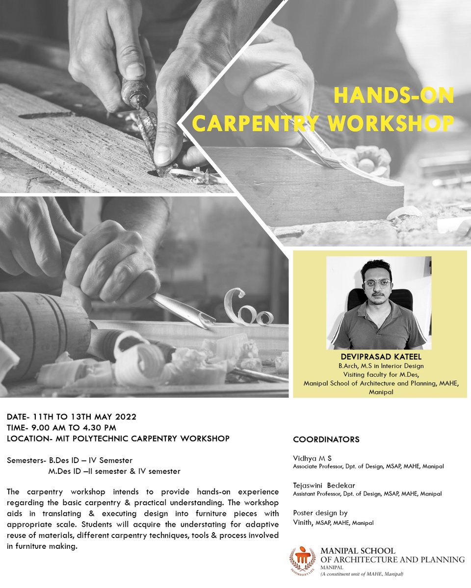 MSAP_MAHE's tweet image. #CarpentryWorkshop

@MAHE_Manipal
#Msap #DOD #MAHE #Manipal