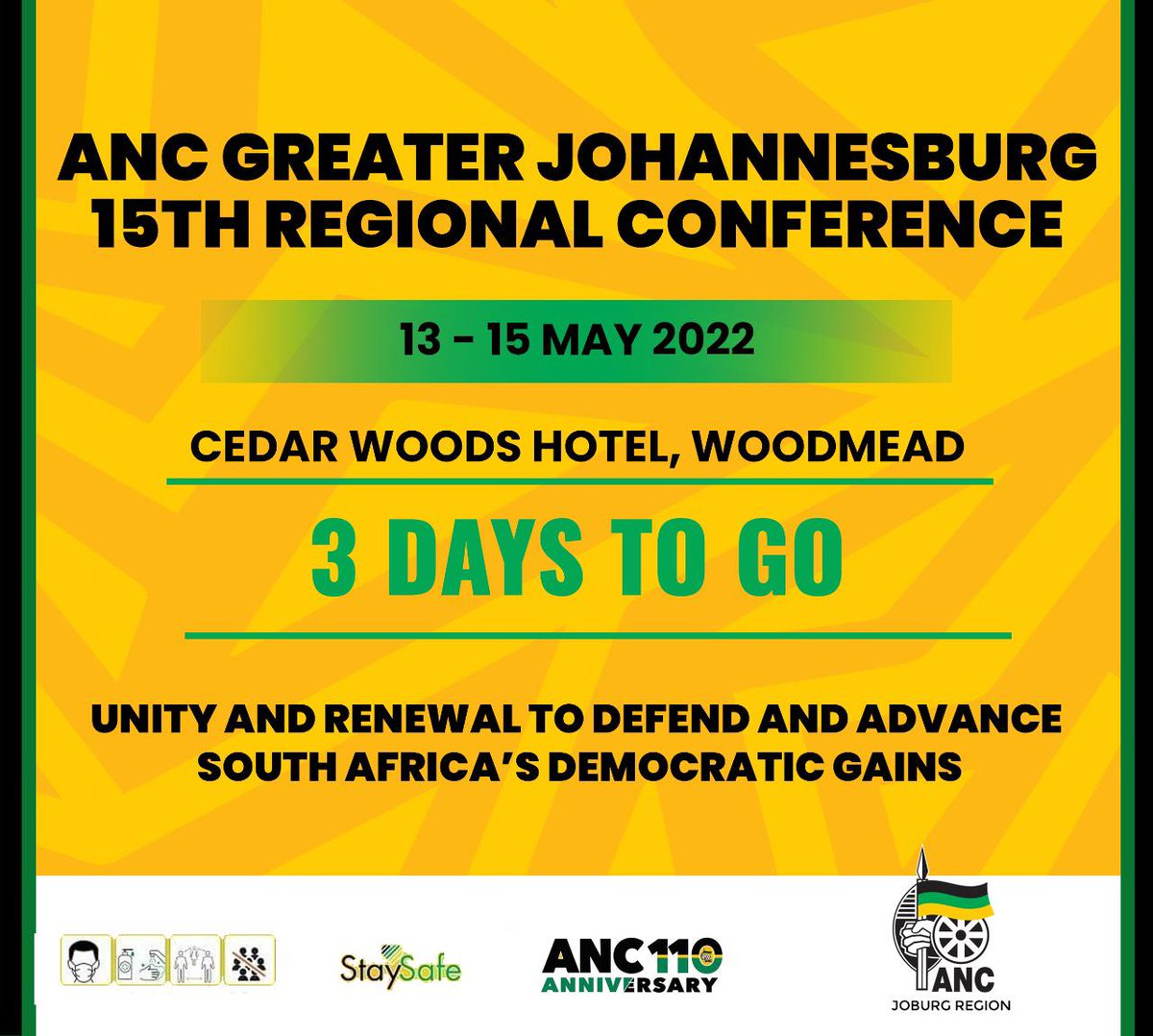 3 days to go for the ANC Greater Johannesburg 15th Regional Conference.
#ANCJoburgRegion
#ANCJHB22