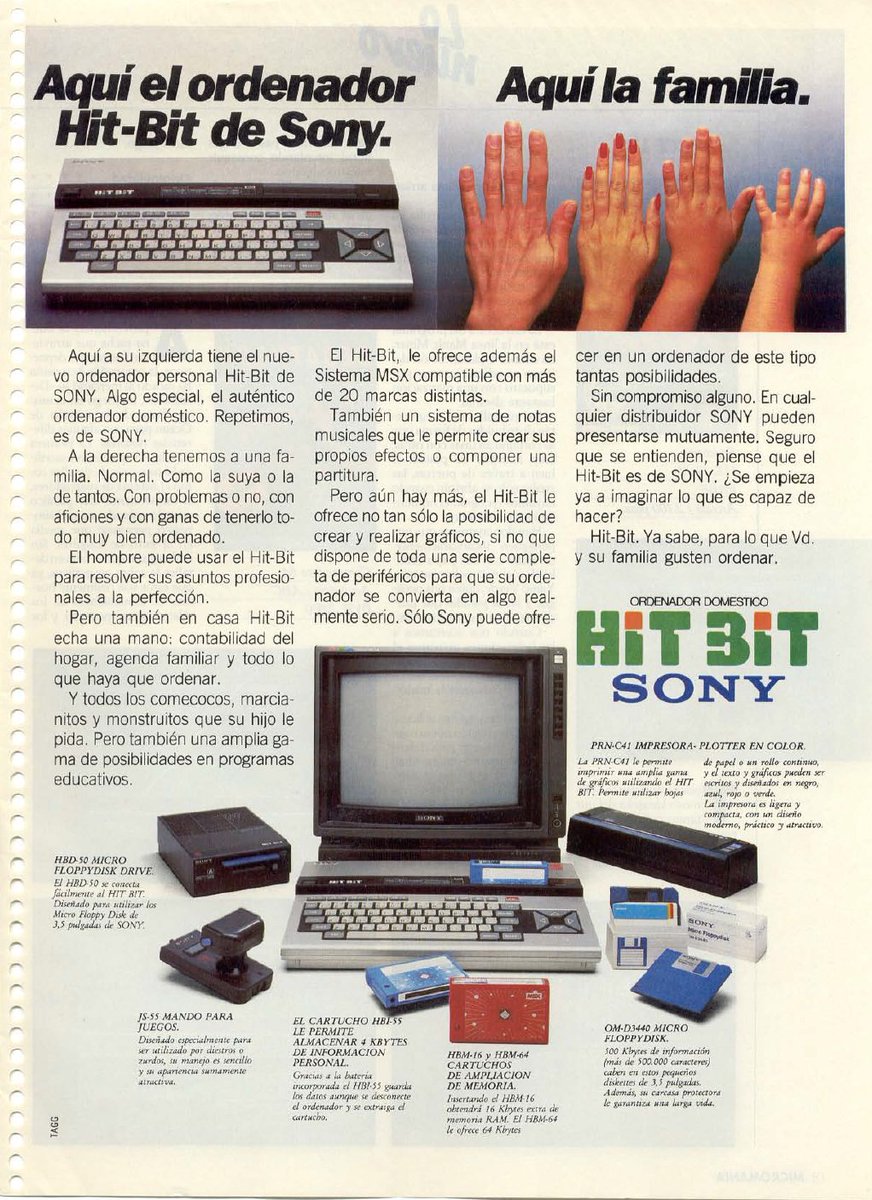 TakodanTweets's tweet image. 1985 Spanish ad for the #Sony #Hitbit computer