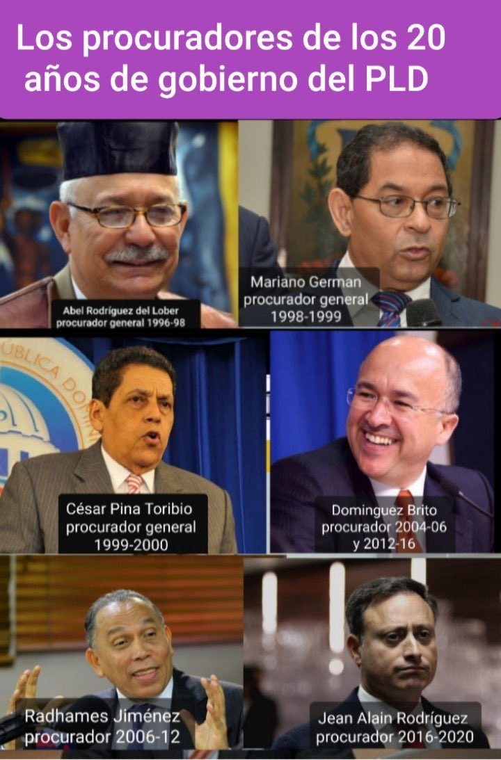 ReynaJerez89's tweet photo. @HomeroFigueroaG @ProcuraduriaRD Durante la funesta era morada, estos eran “Procuradores Independientes”todos miembros del #PLDverde y el #PLDmorado https://t.co/oDQfiAsEFC