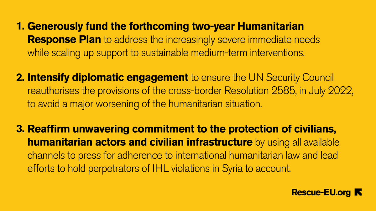 RESCUE_EU's tweet photo. “A living nightmare.”

This is how the situation in #Syria is described by the UN Secretary-General @antonioguterres, 11 years after the war started.

This.

Must.

Change.

The IRC calls for the EU &amp; donors from the international community to⬇️

#SyriaConf2022 
#BrusselsVI https://t.co/8aLTKJgji5
