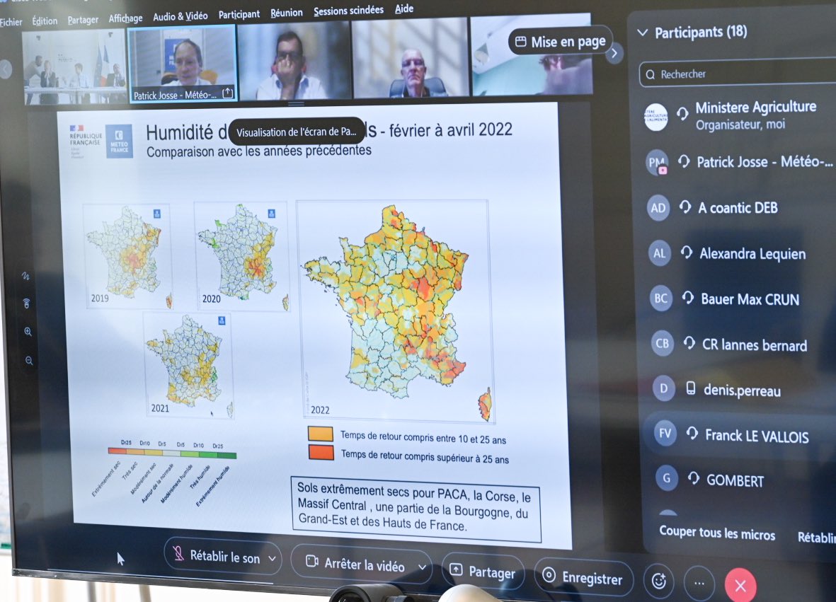 J_Denormandie's tweet image. 🖥 Point de situation sur la #sécheresse avec la profession agricole. 

Le @gouvernementFR est mobilisé pour prendre les mesures nécessaires et anticiper les conséquences de cette sécheresse sur nos productions.