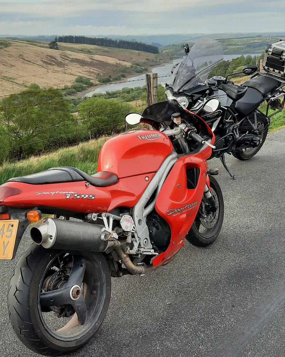LukeFoxyHopkins's tweet photo. Quick blast up to Brecon and back yesterday with @daifox. #Triumph #Daytona #T595 #Tiger https://t.co/cFGmDw7nsO