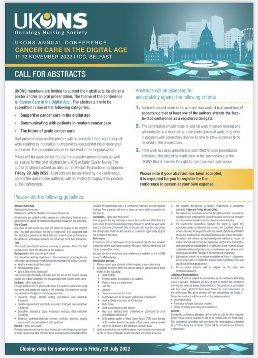 UKONSmember's tweet photo. 📢 Abstract submissions are open! 📢 #UKONSConference #UKONSBreakingNews 
We look forward to reading all your excellent abstracts https://t.co/Fa1QGNhODD…
@m_worm @MerryTea @ConstanceRowell @TracyWi94184365 @kayalbell12 @BarrottLisa @J0Bird @NaiClatsNurse @KEC83 @UKONSNellie SS https://t.co/yDR6GosPVL