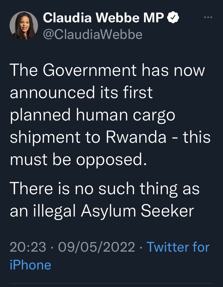 Claudia Webbe, the convicted criminal MP, should be on the first shipment to Rwanda. 

There’s no such thing as an honourable Labour MP 🥀✊🏿👠👇🏾👇🏾👇🏾