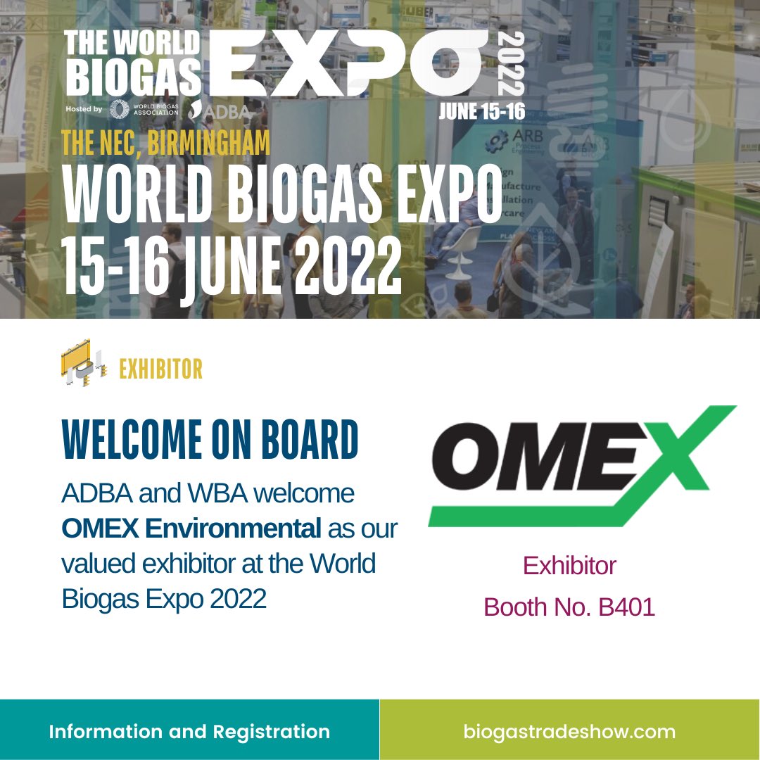 WBAtweets's tweet photo. Welcome to @OMEXCompanies (Hall 6, Booth No. #B401) as our valued exhibitor at the #WorldBiogasExpo2022, who will be exhibiting on the 15th-16th June at the The NEC, Birmingham, UK.

Find out more: https://t.co/hOObzT9Hs4

🟢 ➡️ Register to attend: https://t.co/0Fp23sdiWi https://t.co/BdesiUOAHM