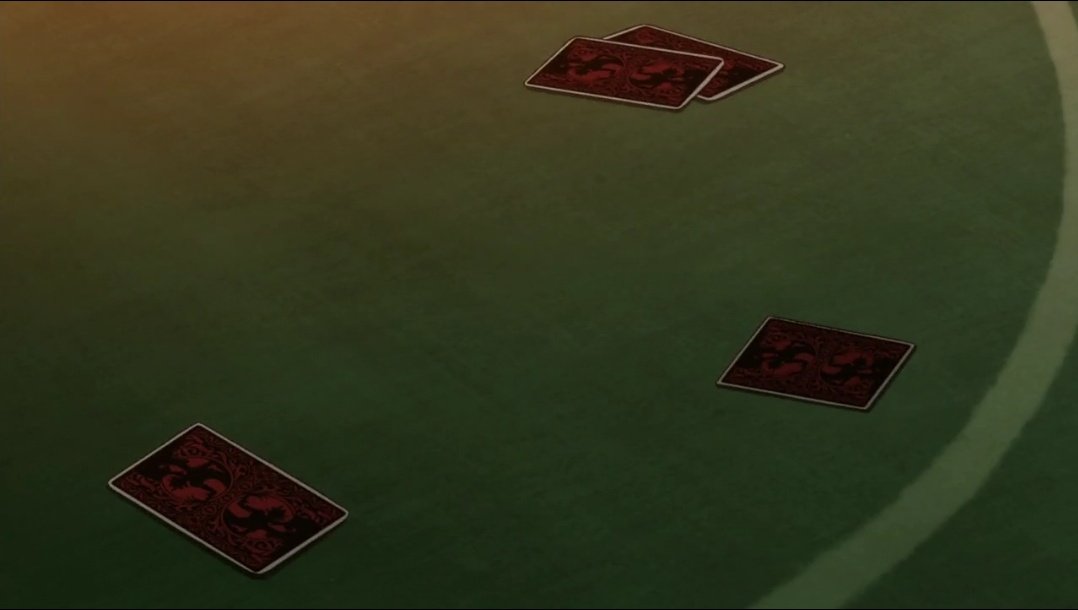Revi__heicho's tweet photo. #BlackClover Easter Egg. I found a black clover Easter egg in Episode 8 when Yami &amp; Magna were gambling, about Asta's devil on a deck of cards. Can't believe I didn't notice it. Did you guys notice? #BCSpoilers #Asta #DevilUnion  #bcsSpoilers https://t.co/MgtJRtfRKl