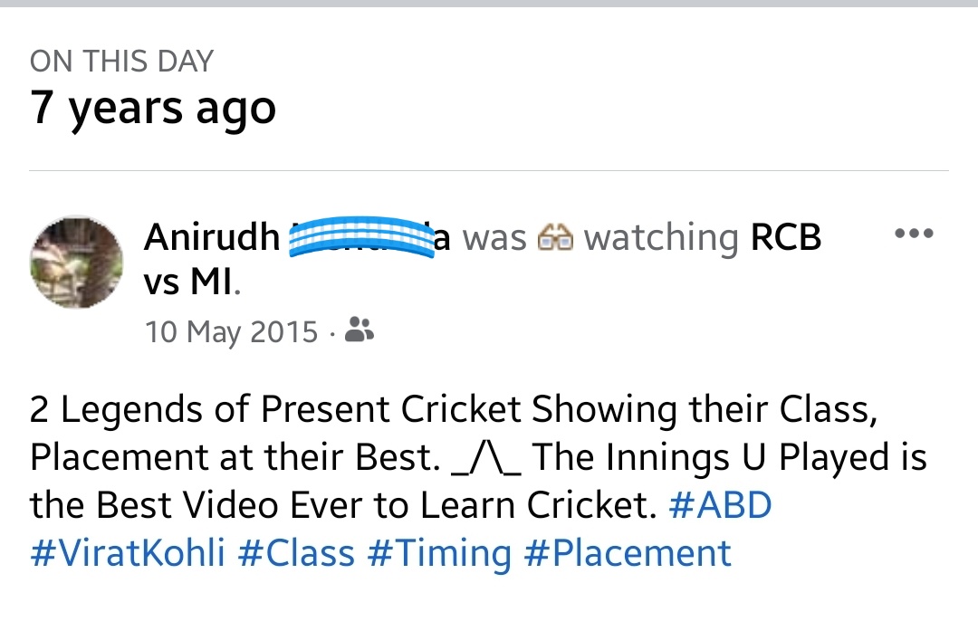 My Facebook Status, back then..!

#OnThisDay #RCBvMI #IPL2015

@imVkohli @ABdeVilliers17