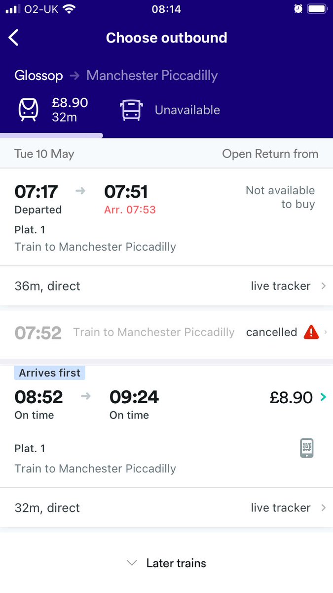 Scrozatron79's tweet photo. @northernassist It’s bad enough that there’s only 1 train from glossop to Manchester between 7.30 and nearly 9am but then it gets cancelled! How are we supposed to ‘get back to the office’?! https://t.co/b8dzBhK01I