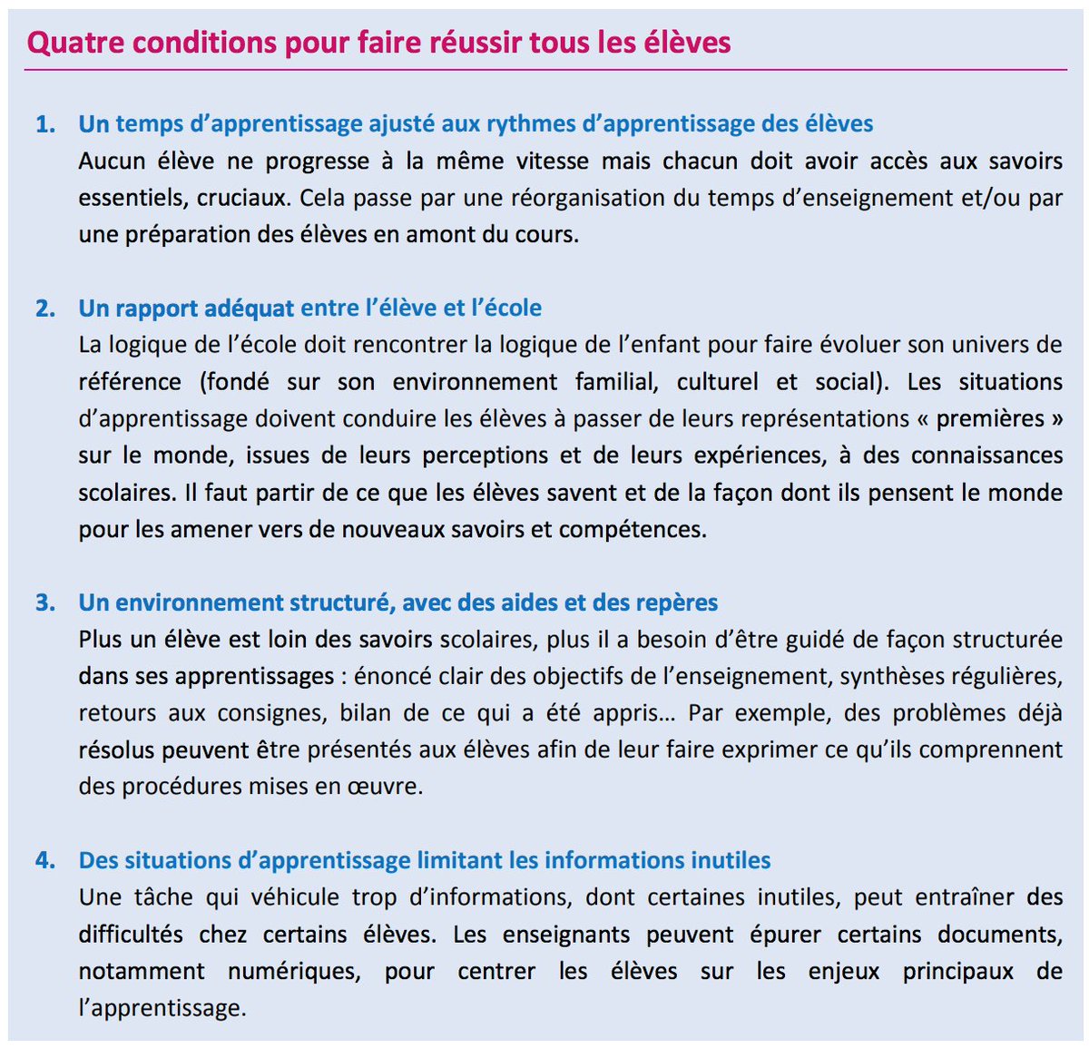 Apothet's tweet photo. Conférence de consensus du CNESCO sur la différenciation pédagogique.
▶️Varier ses pratiques et ses postures
▶️Proposer une palette diversifiée de manières d’arriver au résultat, sans abaisser le niveau des tâches demandées
▶️Expliciter et faire expliciter
https://t.co/uQirhUVRrP https://t.co/07ZdJqWCkX