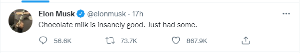 BeamCTO's tweet photo. I understand likes. I understand comments. I do not understand retweets. Is 90 million people who follow Elon Musk not enough of an audience to be informed on his opinion re chocolate milk? Let's update our followers too! https://t.co/EyVHvW07wu