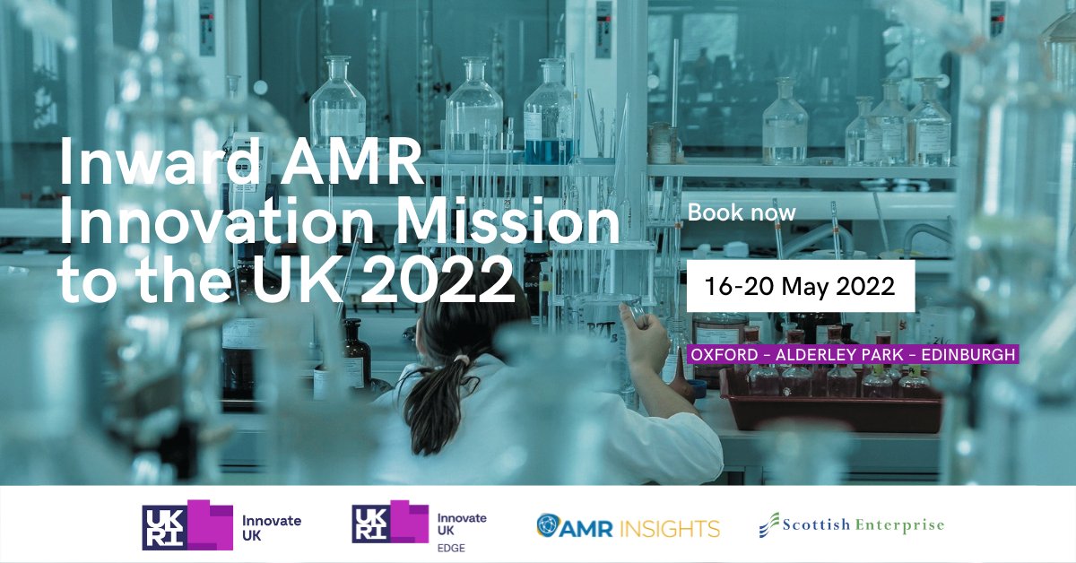 Last day for UK companies to register for AMR Innovation Mission UK: 

Oxford (16 May) - Alderley Park (18 May) - Edinburgh (20 May)

…-amr-innovation-mission-to.b2match.io

Program: amr-insights.eu/amr-innovation… 

#AMRmissionUK #amrinsights #innovateuk #innovateukedge #scottishbusiness #amr