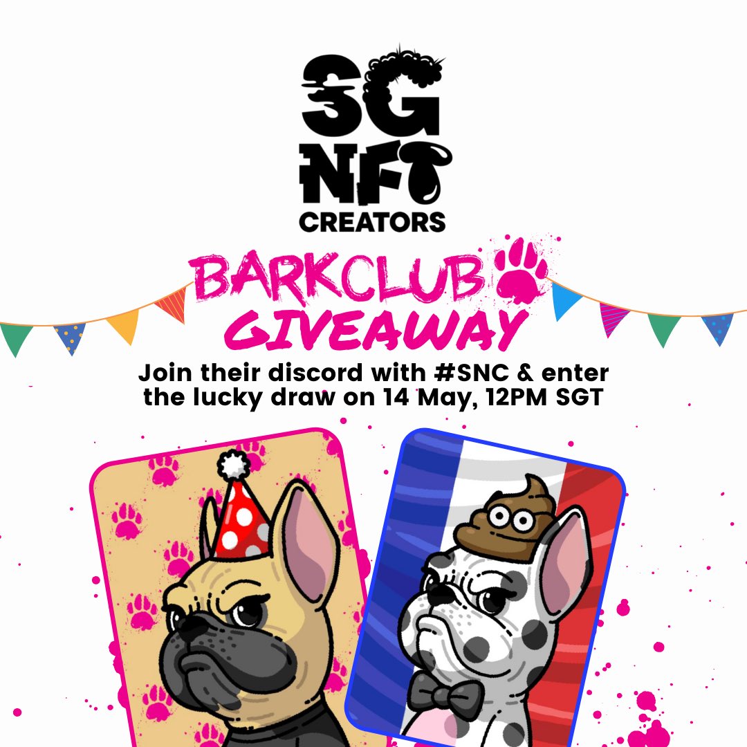 <a href="/BarkClubNFT/">BarkClubNFT.SOL</a> is doing an NFT Giveaway with us this coming weekend! 

All you have to do is:
1. Like &amp; RT
2. Join their discord and send #SNC on Saturday at 12pm! 

discord.gg/CZEdcxKppd

Good luck!