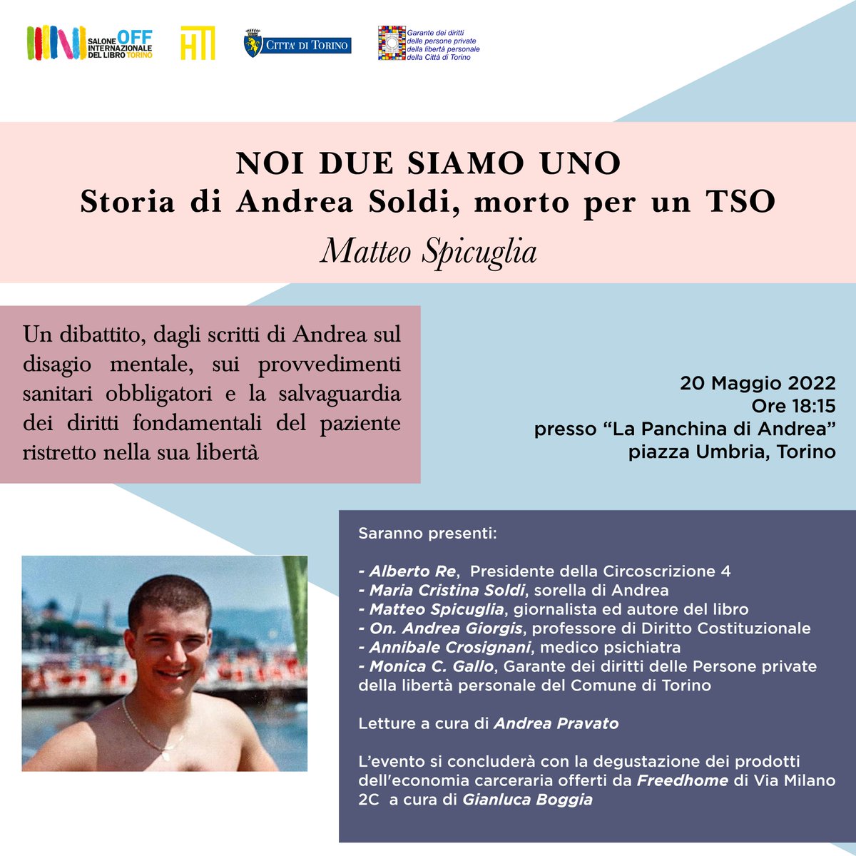 Anche per questa edizione del Salone Off, evento correlato al <a href="/SalonedelLibro/">Salone Libro Torino</a> della <a href="/twitorino/">Città di Torino</a> , il nostro Ufficio propone due incontri aperti al pubblico che con noi vuole riflettere sui temi dei trattamenti sanitari obbligatori e della detenzione amministrativa.