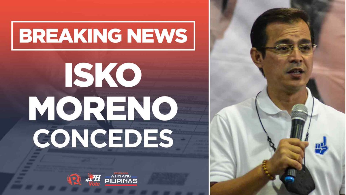 rapplerdotcom's tweet photo. JUST IN. Manila Mayor Isko Moreno concedes presidential race, congratulates Ferdinand Marcos Jr.

‘Mayroon na pong pinili ang taumbayan.’ | via @piaranada 

https://t.co/uEHRtSIEo1 https://t.co/wVHRU348MB