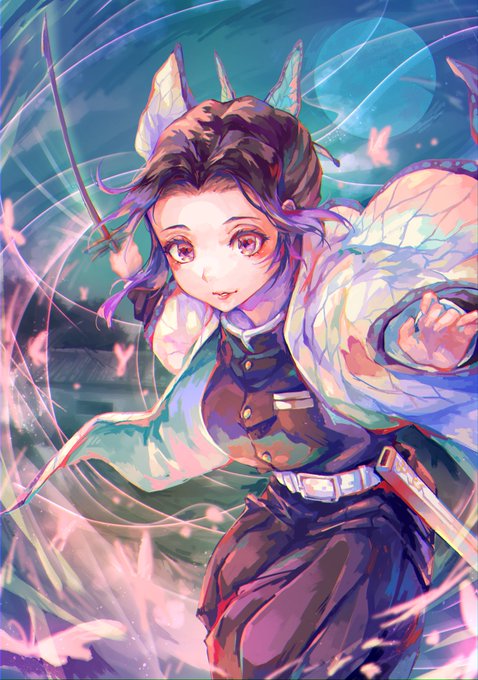 雨札京志郎さんがTwitterに投稿した胡蝶しのぶ(鬼滅の刃)のイラスト。