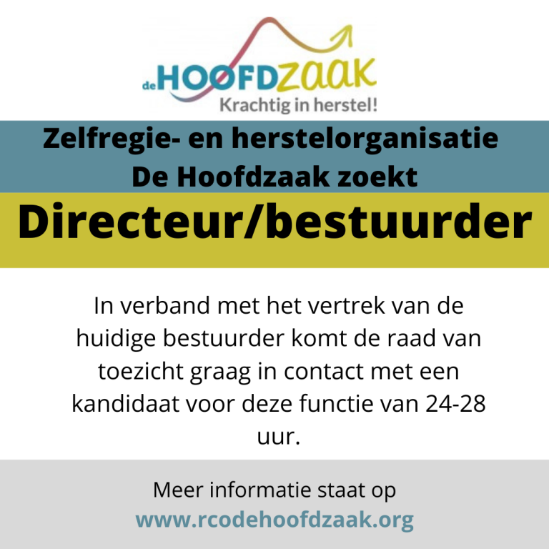 In verband met het vertrek van de huidige bestuurder komt de raad van toezicht van De Hoofdzaak graag in contact met een kandidaat voor de functie van:
Directeur/bestuurder 24-28 uur.
 meer info:  lnkd.in/exe37mEt
#vacature