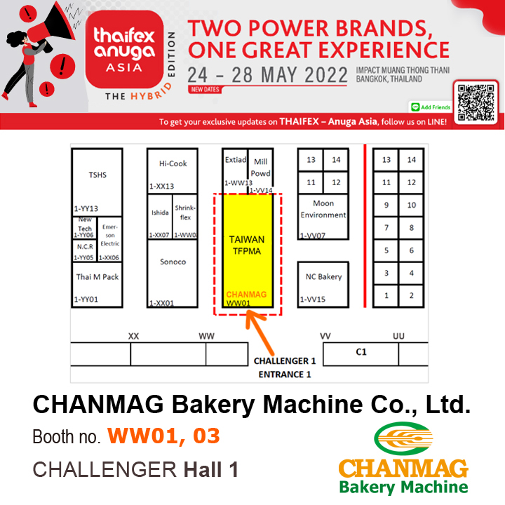 ChanmagBakery's tweet photo. #THAIFEX anuga Asia 2022, 5/24- 5/28  #Bangkok, Thailand
CHANMAG CHALLENGER Hall 1, booth #WW01
Anytime you can reach #CHANMAG #BakeryMachine with your inquiries
Email: chanmag@ms24.hinet.net
Follow us 2022 show schedule: https://t.co/sequwp6etB https://t.co/NvI77mf86x