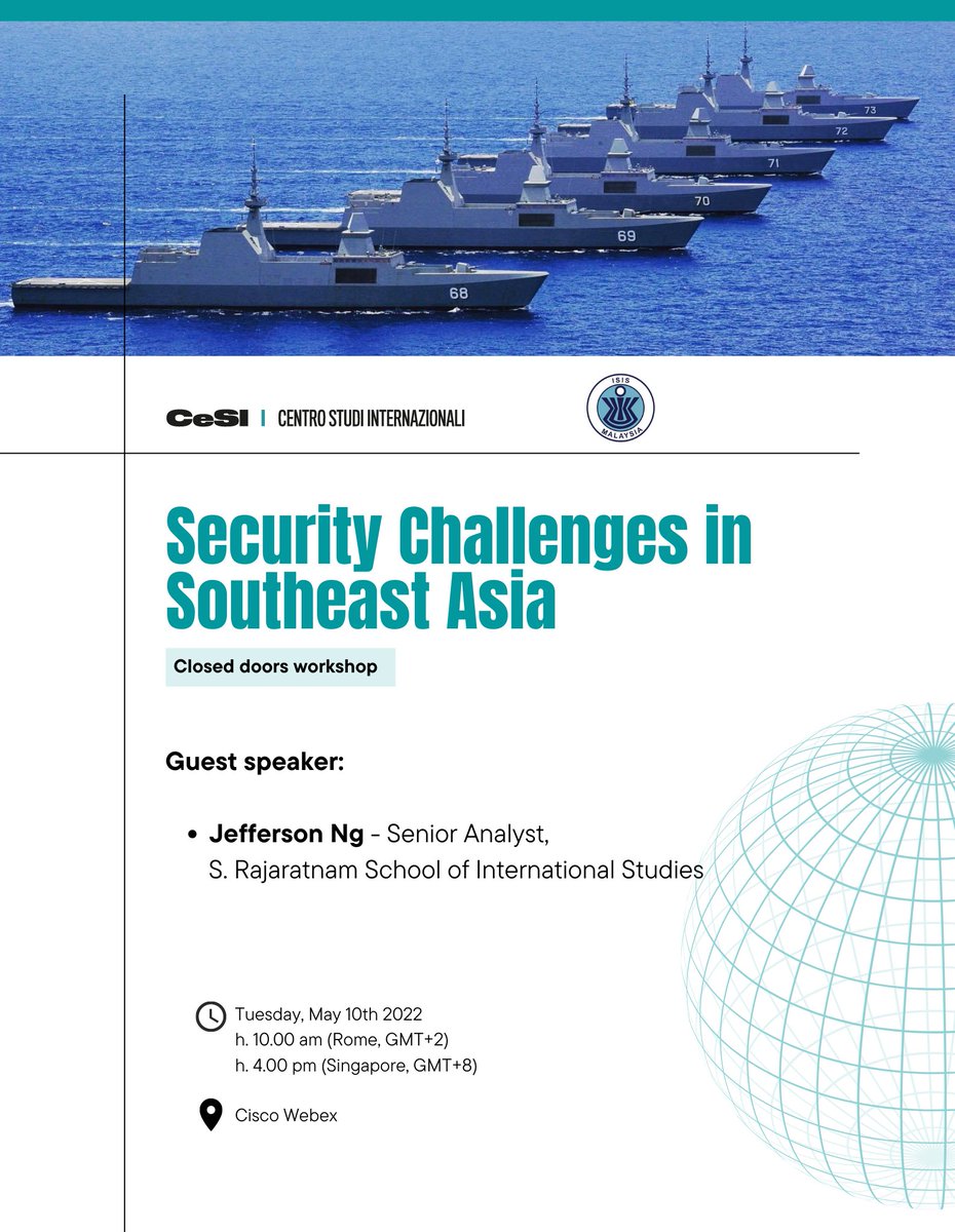 CentroStudiInt's tweet photo. 📣 Today at 10.00 am CeSI will host a closed doors #workshop on "#Security challenges in #SoutheastAsia" as part of the project "#ASEAN Momentum" https://t.co/jiWNJtAib7