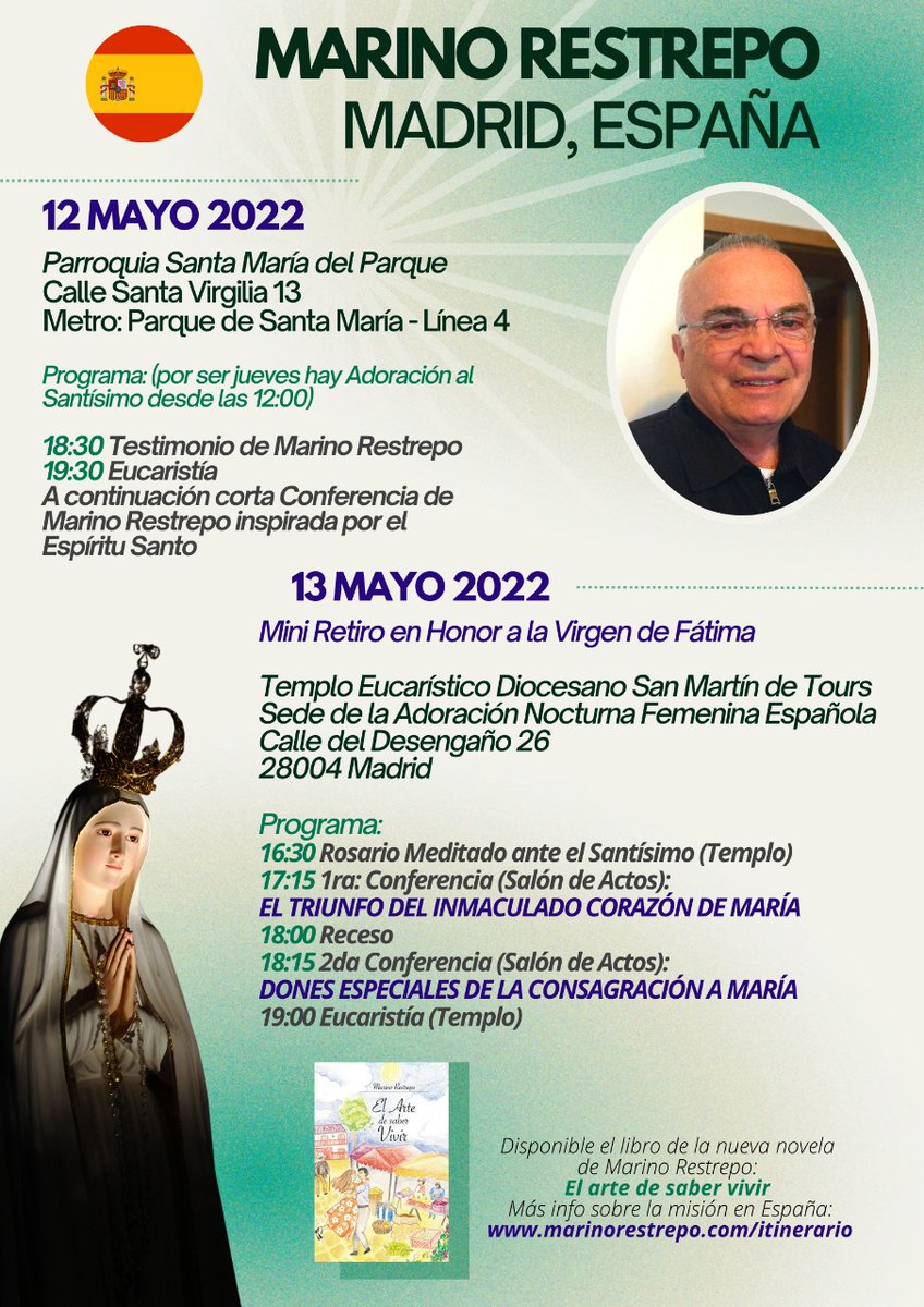El próximo jueves 12 de mayo, Marino Restrepo vendrá a nuestra parroquia a contarnos su testimonio y a darnos una breve conferencia.

¡Os estaremos esperando!