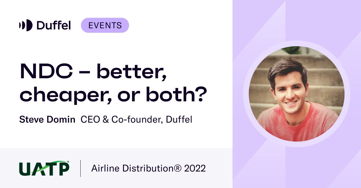 We’re excited for our CEO and Co-founder <a href="/stevedomin/">Steve Domin</a> to join Dohop, <a href="/kyte_tech/">Kyte</a>, <a href="/AirGateway/">AirGateway</a>, and <a href="/vueling/">Vueling Airlines</a> on tomorrow's panel discussion 'NDC – better, cheaper, or both?' at UATP Airline Distribution 2022 in Lisbon. bit.ly/3FrHtpL