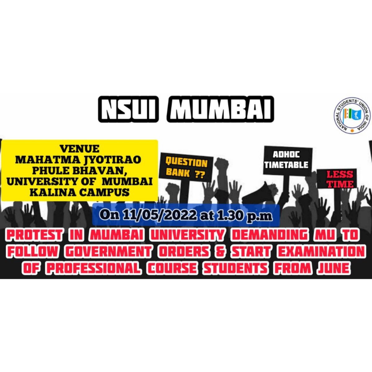 TanujGanga's tweet photo. 🚨🚨🚨All Mumbai University students Be Ready for Tmrw Protest 🚨🚨🚨.                               *Venue:-https://t.co/xWVnDwHlSP                                   Mahatma Jyotirao Phule Bhavan Mumbai University kalina Campus.*Timing:-1.30pm* https://t.co/kAjjgnrHls