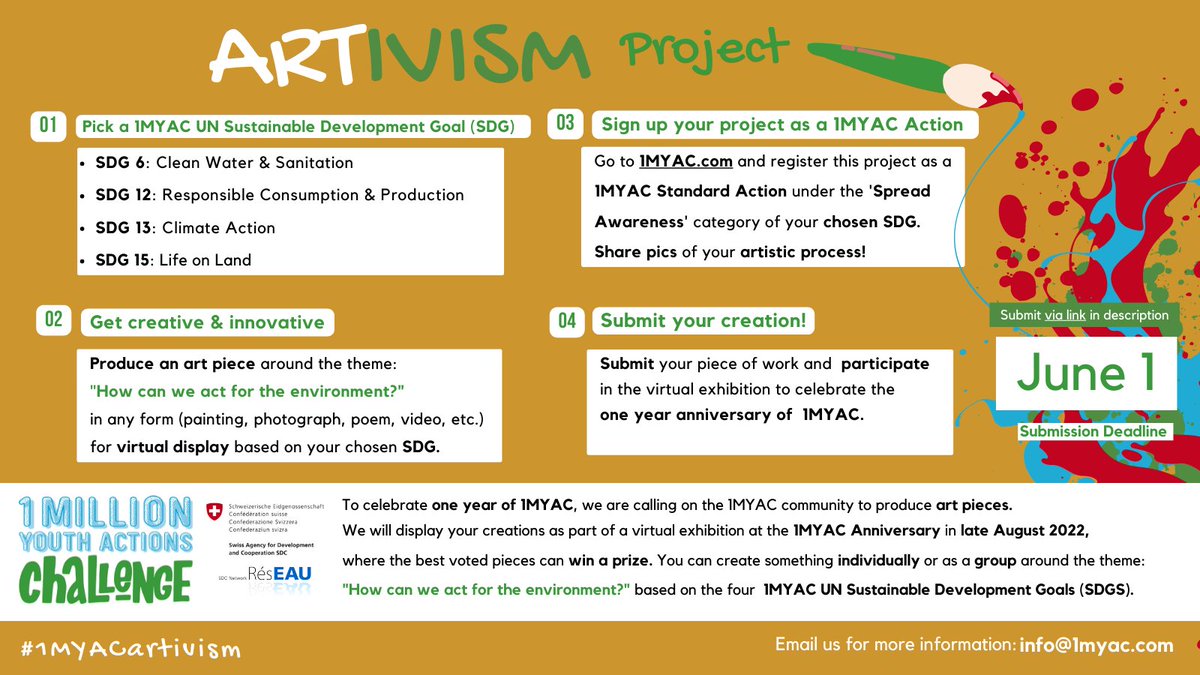 1MYACglobal's tweet image. 🎨Why not make your #Artivism piece about ♻️#SustainableDevelopmentGoal12: Responsible Consumption &amp;amp; Production?

🌏Submit here 👇surveymonkey.com/r/Art-ivism 

Remember to register it as the ‘spreading awareness’  #1MYAC action👇
 1myac.com/en/choose-acti… 

#SDGFriend #Sustainability