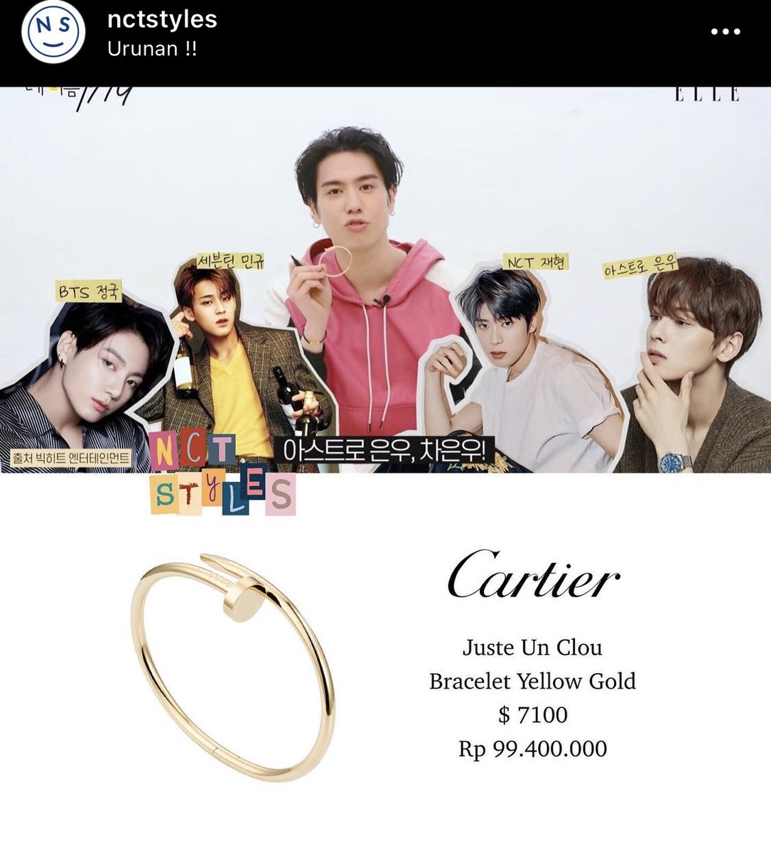 Jungkook, Mingyu, Jaehyun &amp; Cha Eunwoo (97l squad) mereka berempat pernah beliin Yugyeom gelang Cartier buat hadiah ulang tahunnya🤗 cr nctstyles -base