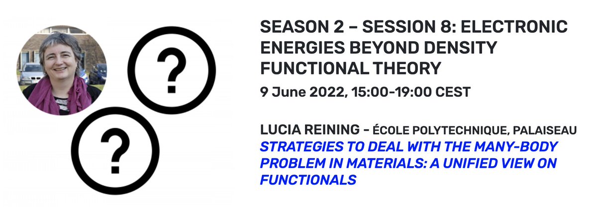 cecamEvents's tweet photo. The next instalment of our #MixedGenS2 series, on the topic of "Electronic energies beyond Density Functional Theory", will take place on June 9 !
Lucia Reining will open the session, followed by two young speakers selected amongst the submitted posters.
➡️https://t.co/tqQQkwy2F5 https://t.co/acDZeabyKq