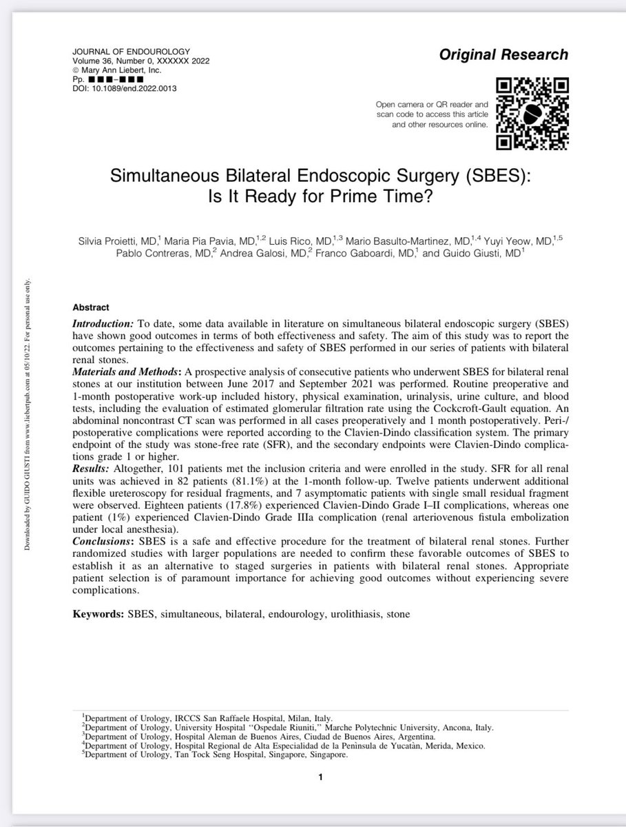 GuidoGiusti's tweet photo. Final version of our last published paper @JEndourology about the flagship of our stone center #ETCE that is #SBES… congrats @sproietti81 &amp; thanks to my entire team (nurse &amp; anesthesia team, fellow &amp; residents) for the effort! https://t.co/7BV7H4hVuT https://t.co/K7ZD9iFGgg