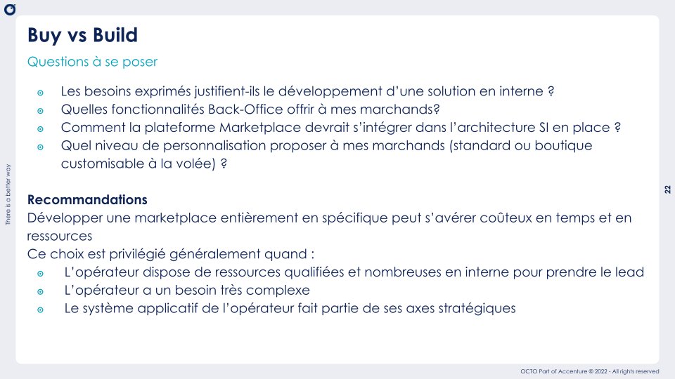 OCTOTechnology's tweet image. [#LeComptoir] Voici quelques questions à se poser lors d’un « Buy vs Build » :

👉 Les besoins exprimés justifient-ils le développement d’une solution en interne ? 
👉 Quelles fonctionnalités Back-Office offrir à mes marchands ? 

 #OCTOEvents