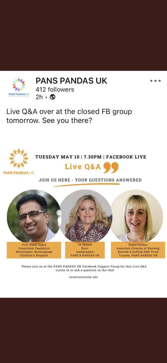 dollyjoyner's tweet photo. If you’re part of the closed FB group for #panspandas I’ll see you tonight where I’ll be hosting a live Q&amp;A with Professor Gupta and Diane Palmer on behalf of @PandasPans https://t.co/7JGaZqiUWZ