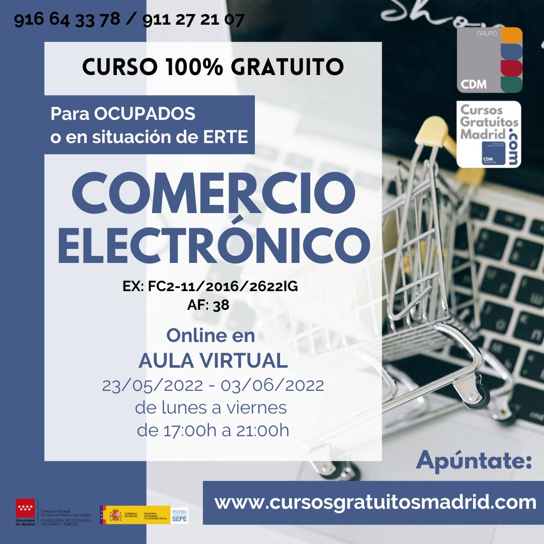 madrid_cursos's tweet photo. ¡NUEVO CURSO GRATIS! 👏

Con este curso de COMERCIO ELECTRÓNICO 💻🛒 aprenderás los procedimientos y herramientas para el marketing y la comercialización electrónica.

¿Te apuntas? ¡Corre que empezamos! 👇
https://t.co/eJI5pOM2Fs https://t.co/Dgs71G6HaH