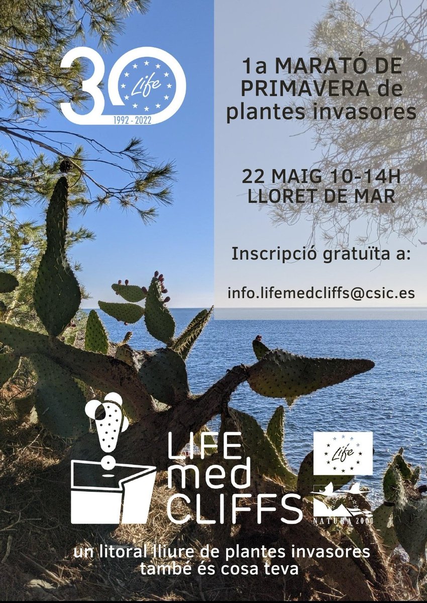 Si vives cerca de Lloret de Mar, tienes una cita el 22 de mayo!
Nuestras compañeras de <a href="/LIFEmedCLIFFS/">LIFE medCLIFFS</a> han organizado un evento dentro del #IIBiomaraton combinándolo con un proyecto de plantas invasoras... ¡Apúntate!