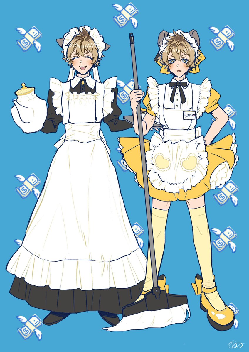 apron maid maid headdress holding blue background thighhighs maid apron  illustration images